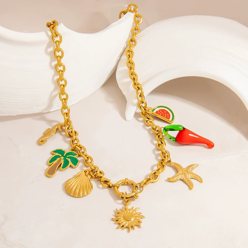 Wholesale Stainless Steel Necklace With Small Pepper And Star Pendant Electroplated For Women - Image 3