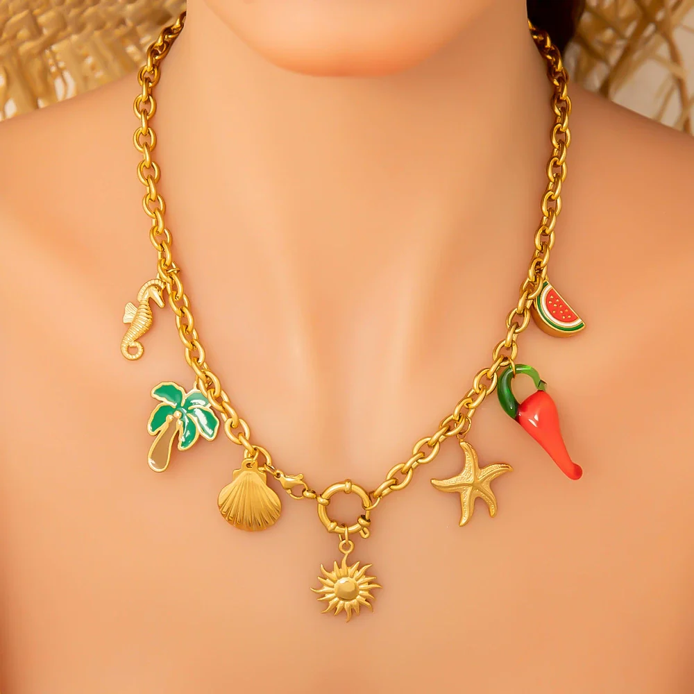 Wholesale Stainless Steel Necklace With Small Pepper And Star Pendant Electroplated For Women - Image 4