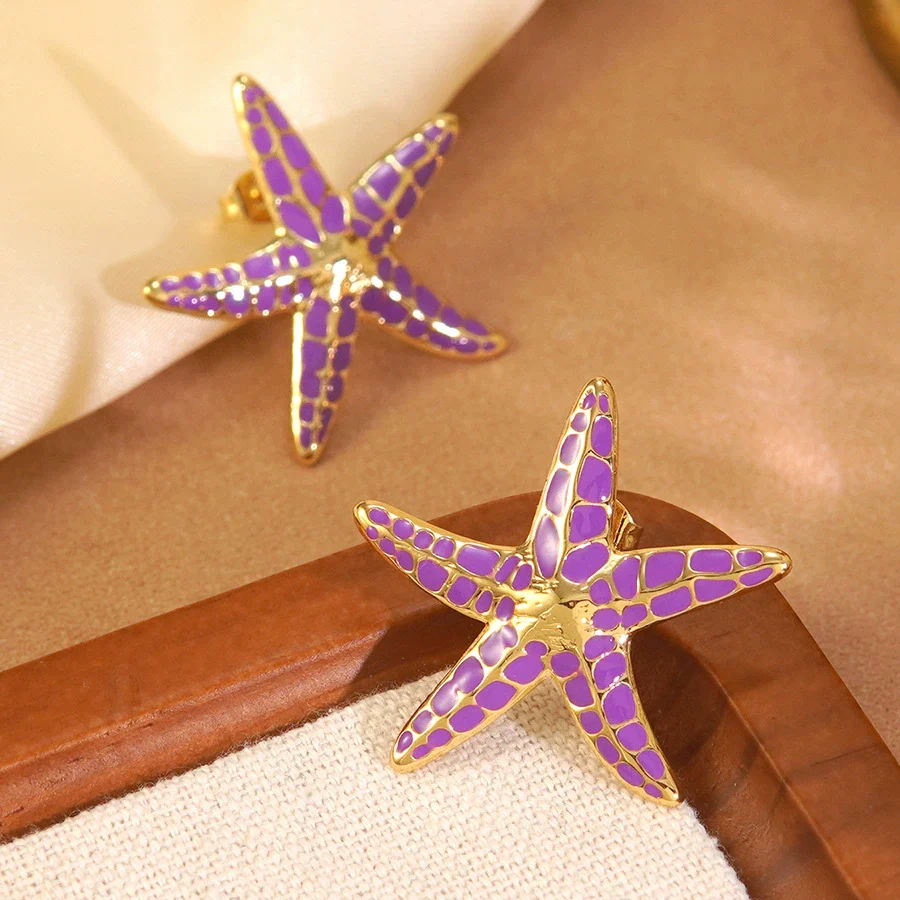 Wholesale Stainless Steel Oil Dripping Star And Starfish Earrings For Women - Image 3