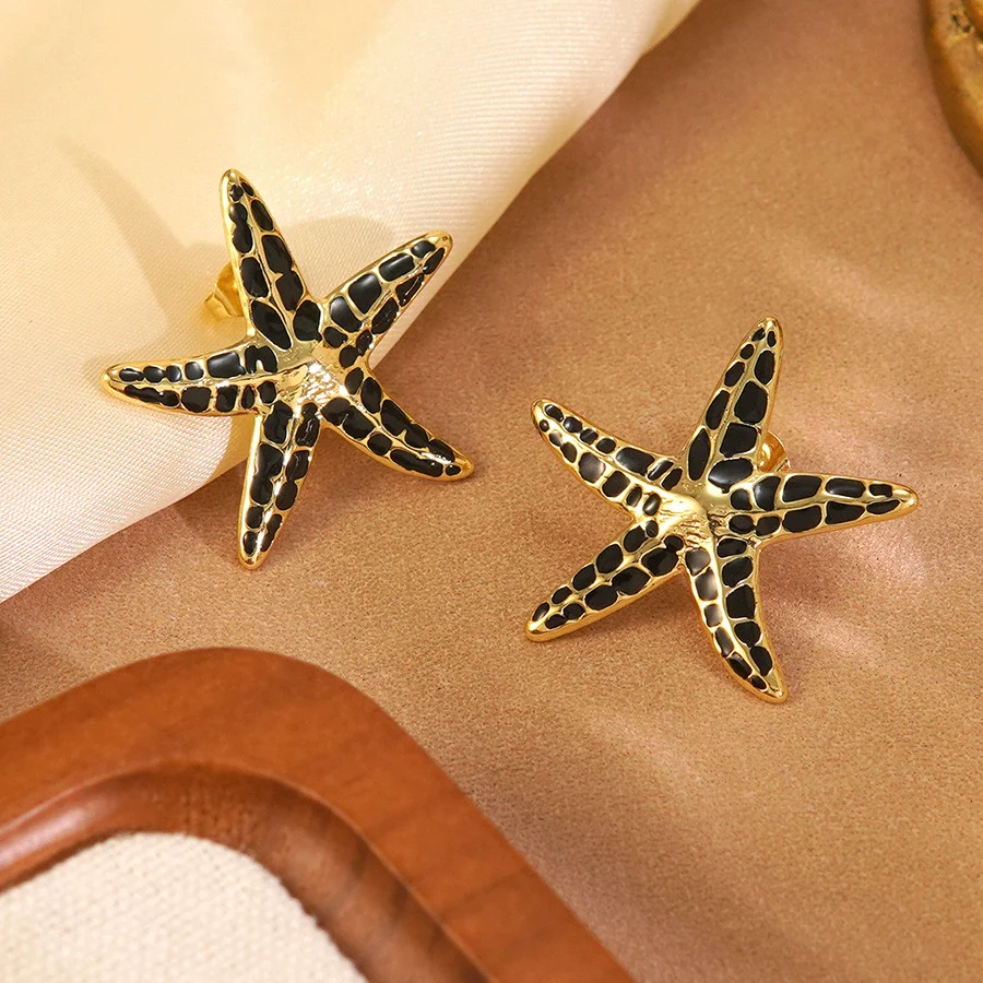 Wholesale Stainless Steel Oil Dripping Star And Starfish Earrings For Women - Image 6