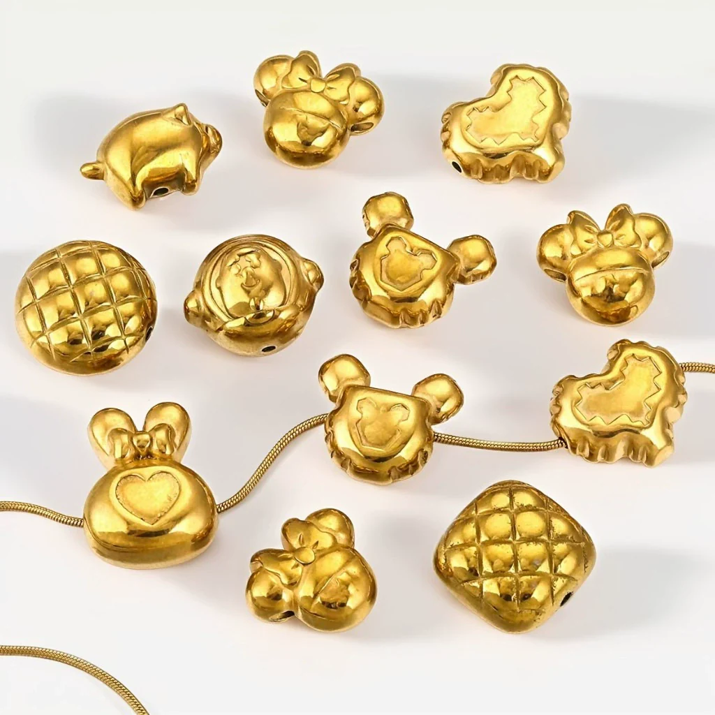 Wholesale Stainless Steel Perforated Round Baroque Style Totem Pattern 18K Gold Plated Spacer Beads For Diy Pendant Necklace And Bracelet Jewelry