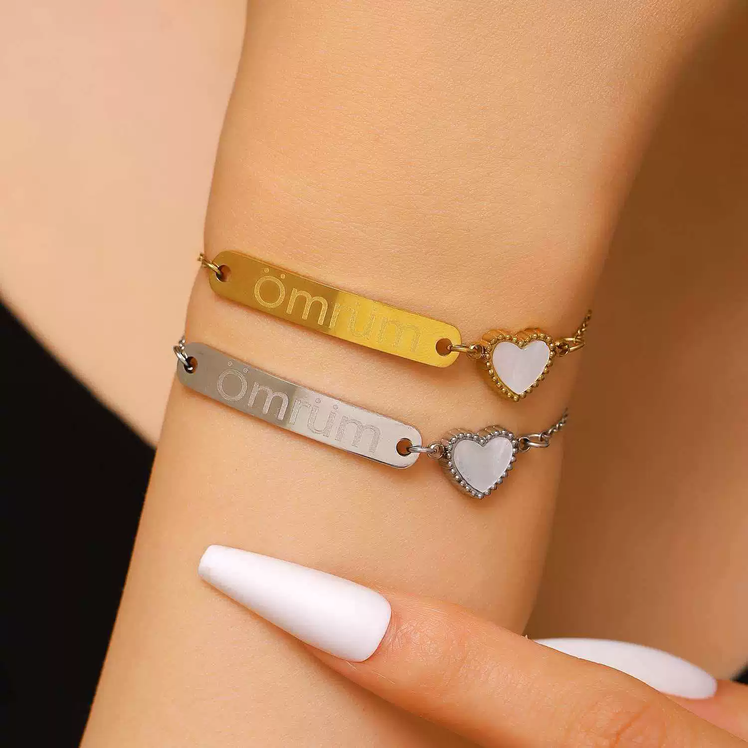 Wholesale Stainless Steel Real Gold Plated Heart Shape Letter Bracelet For Women And Unisex - Image 2