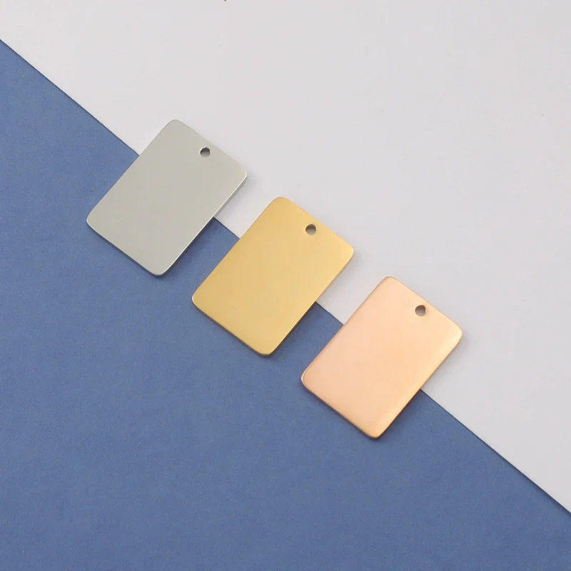 Wholesale Stainless Steel Rectangular Inner Hole Mirror Laser Pendant Jewelry Accessories