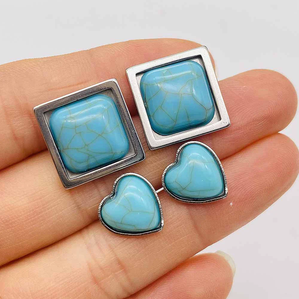Wholesale Stainless Steel Retro Geometric Heart Earrings Electroplated