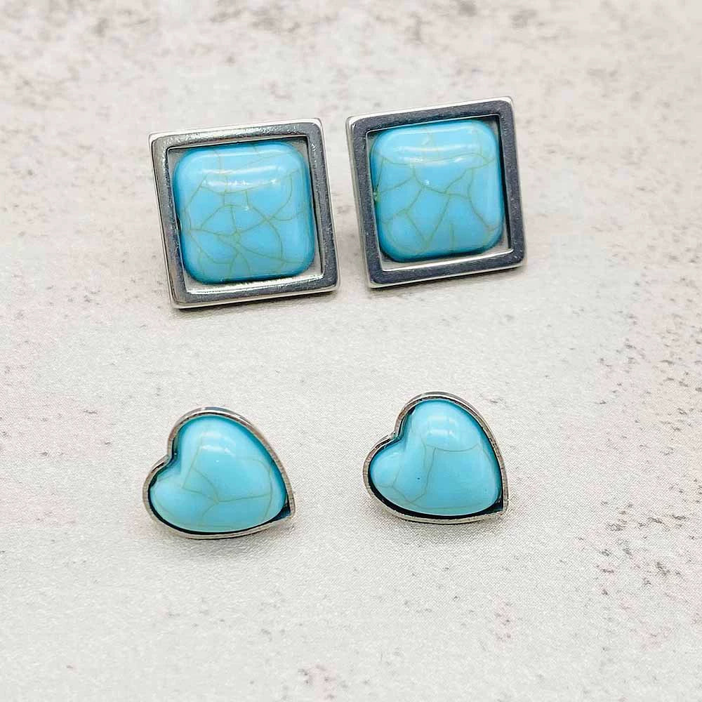 Wholesale Stainless Steel Retro Geometric Heart Earrings Electroplated - Image 6