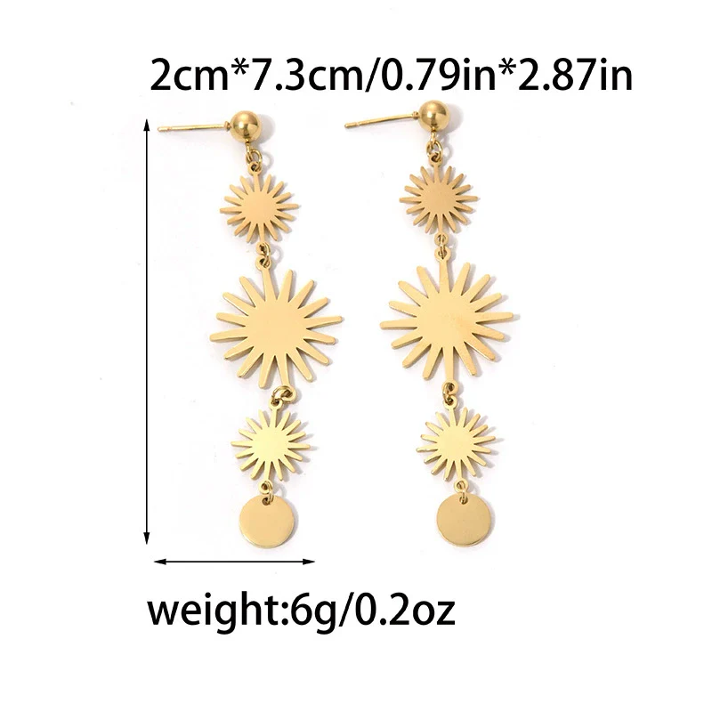 Wholesale Stainless Steel Retro Gold Round Tassel Geometric Women's Earrings With Electroplating - Image 5