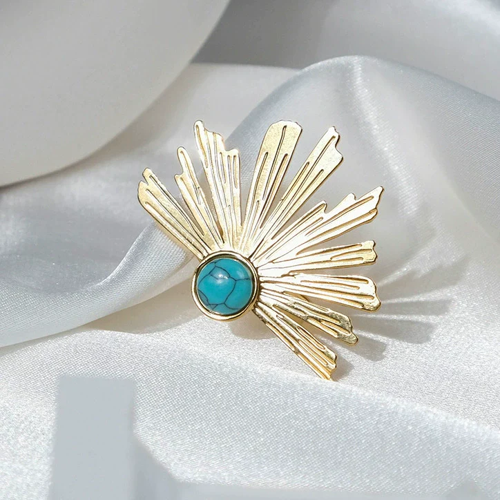 Wholesale Stainless Steel Retro High Street Ring With Inlaid Blue Turquoise In Radial Tree Shape And Electroplating Treatment - Image 3