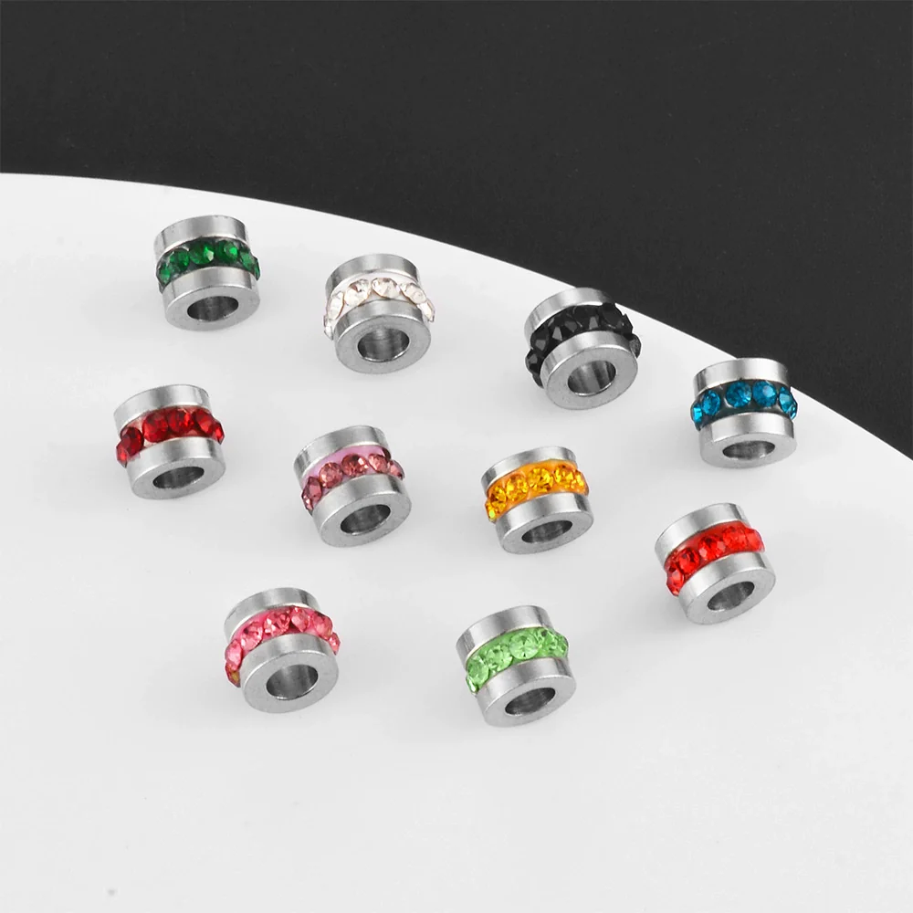 Wholesale Stainless Steel Rhinestone Cylindrical Beads Jewelry For Diy Bracelet And Necklace Trendy Style With Diamond Pattern And Epoxy Process - Image 4