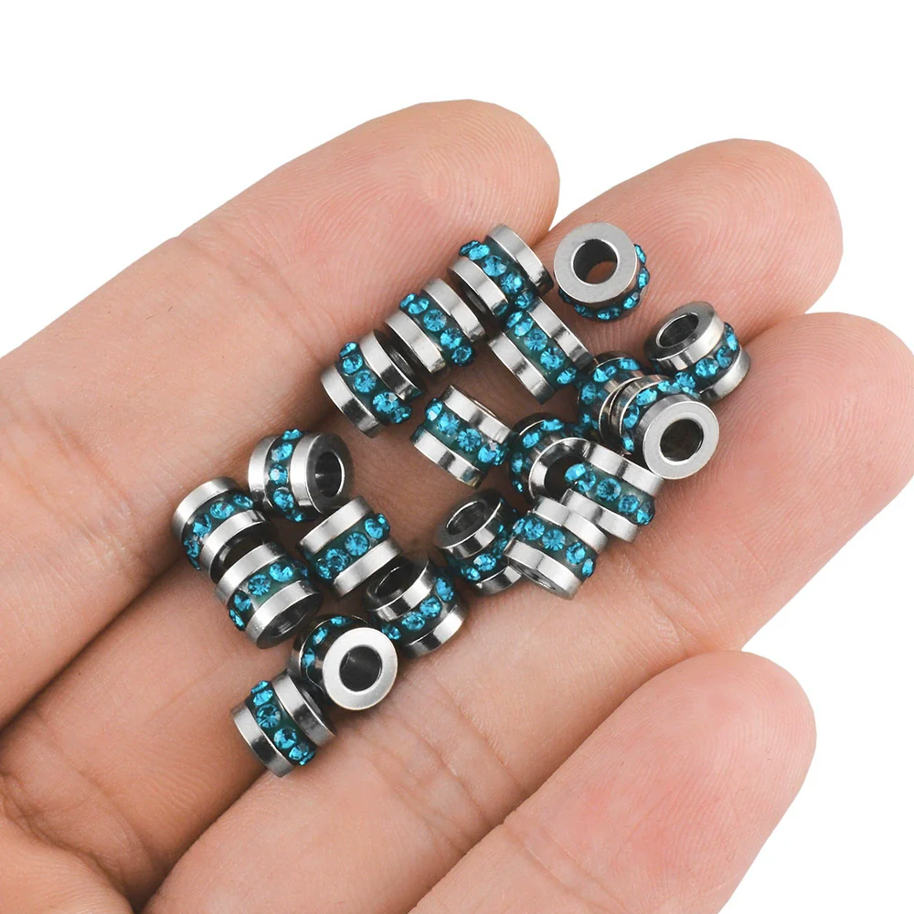 Wholesale Stainless Steel Rhinestone Cylindrical Beads Jewelry For Diy Bracelet And Necklace Trendy Style With Diamond Pattern And Epoxy Process - Image 5