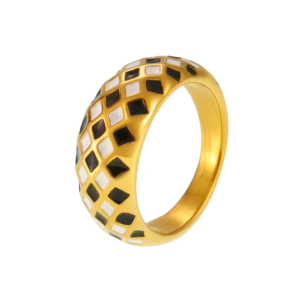 Wholesale Stainless Steel Rhombus Pattern Light Luxury Style Electroplating Women's Ring - Image 4