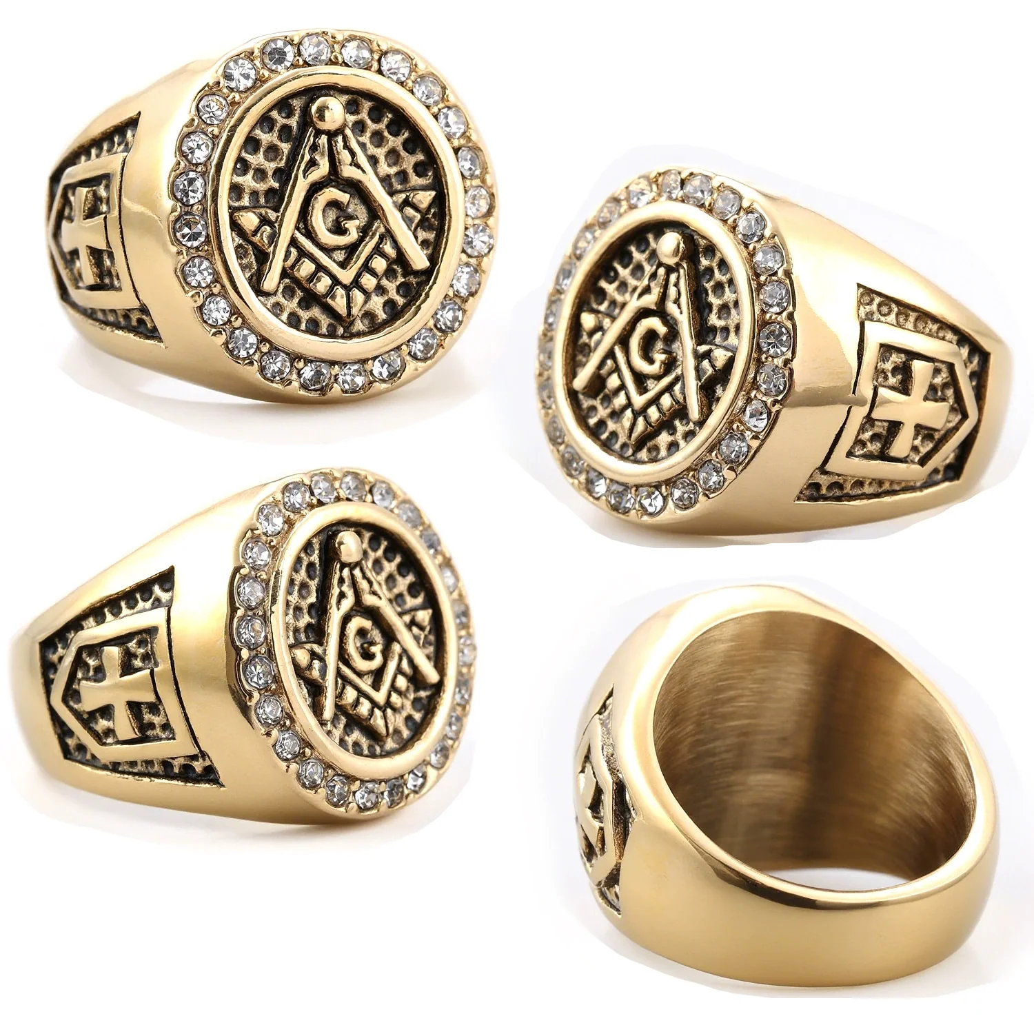 Wholesale Stainless Steel Ring With Diamond Set Retro Domineering Style Featuring Letters Numbers And Text Patterns