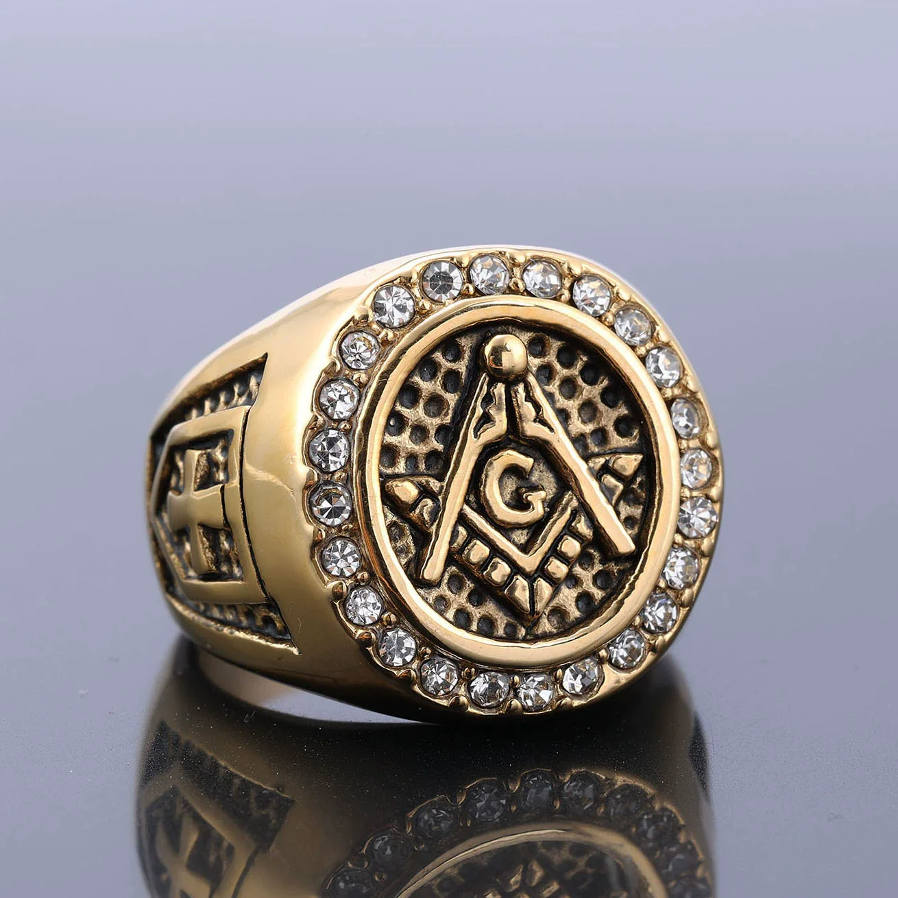 Wholesale Stainless Steel Ring With Diamond Set Retro Domineering Style Featuring Letters Numbers And Text Patterns - Image 2