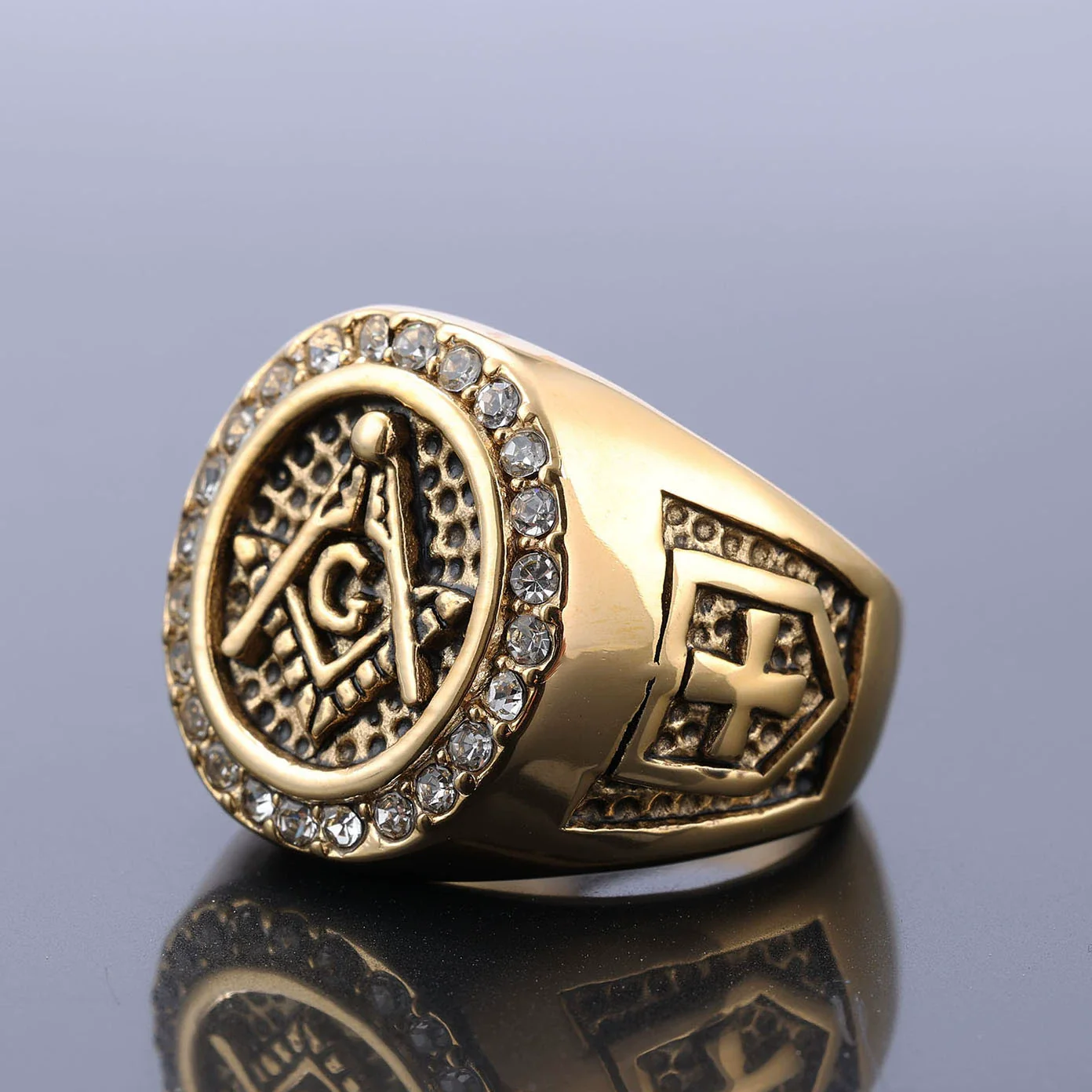 Wholesale Stainless Steel Ring With Diamond Set Retro Domineering Style Featuring Letters Numbers And Text Patterns - Image 3