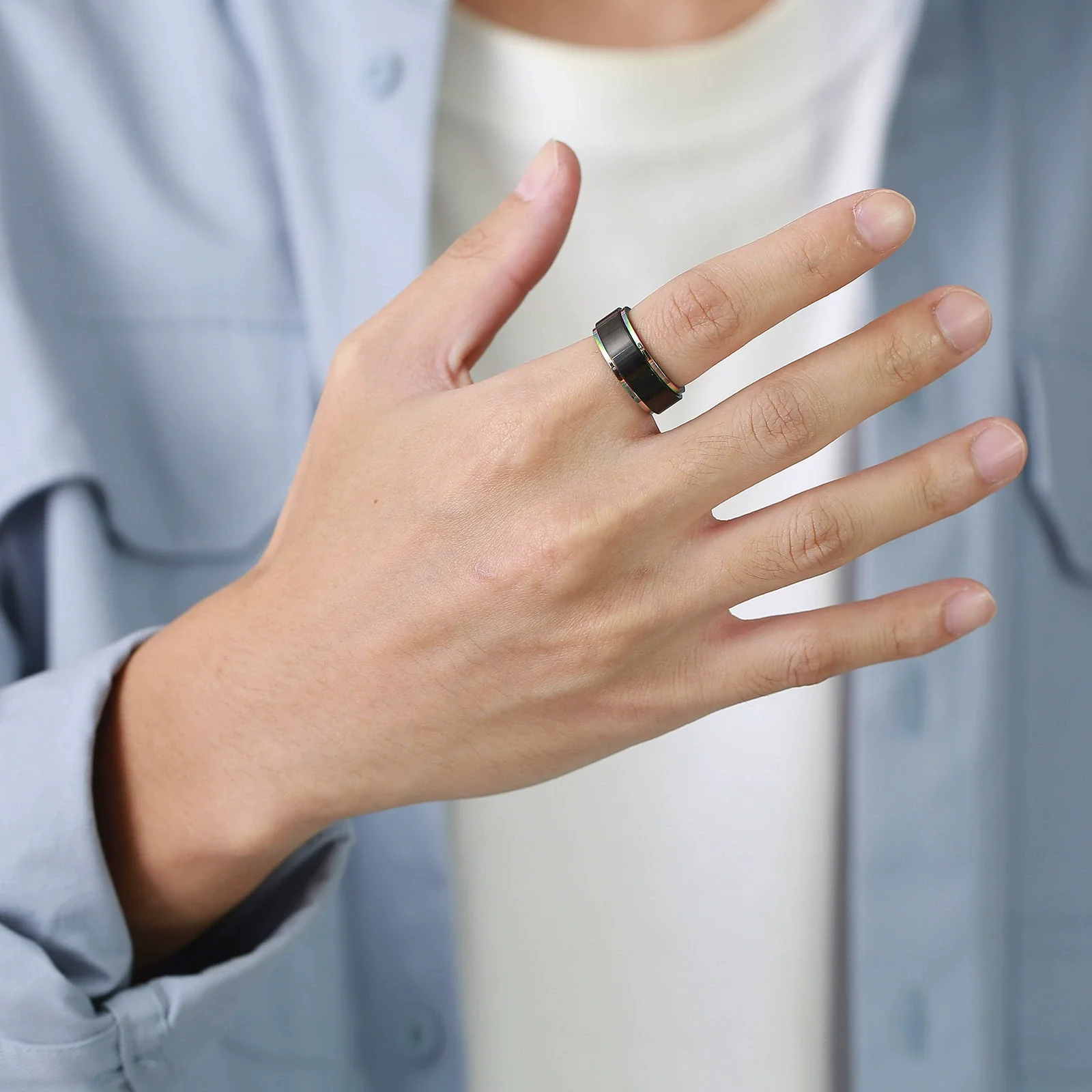 Wholesale Stainless Steel Rotatable Ring For Men In Black - Image 3