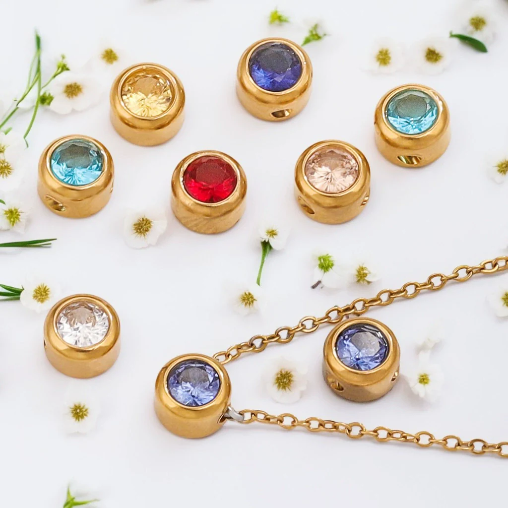 Wholesale Stainless Steel Round Perforated Electroplated Beads Necklace Accessories With Watercolor Diamond Pattern - Image 3