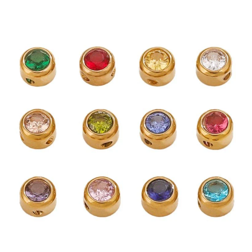 Wholesale Stainless Steel Round Perforated Electroplated Beads Necklace Accessories With Watercolor Diamond Pattern - Image 5