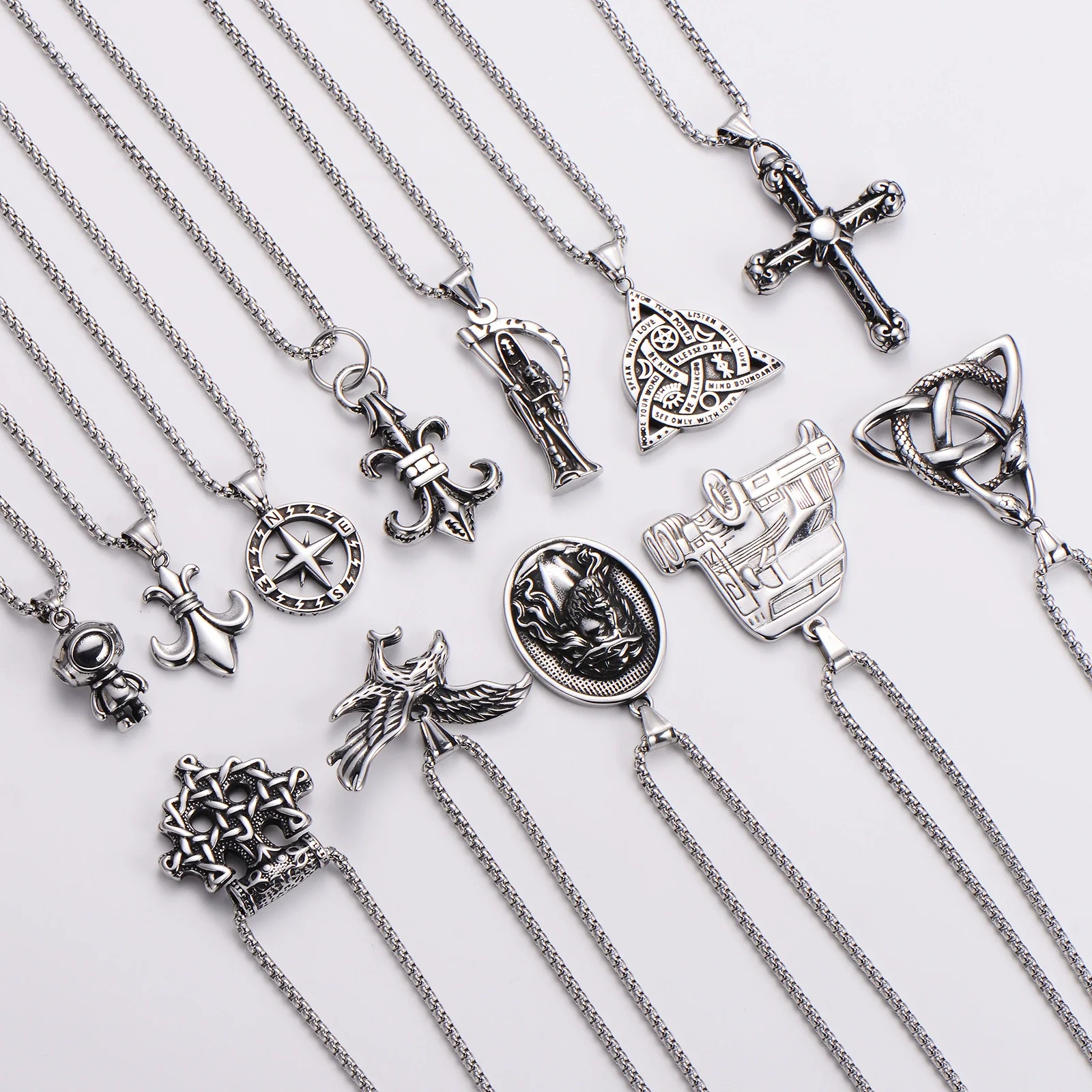 Wholesale Stainless Steel Ship Anchor Cross Truck Pendant Necklace For Men With Geometric Style And Polishing Process