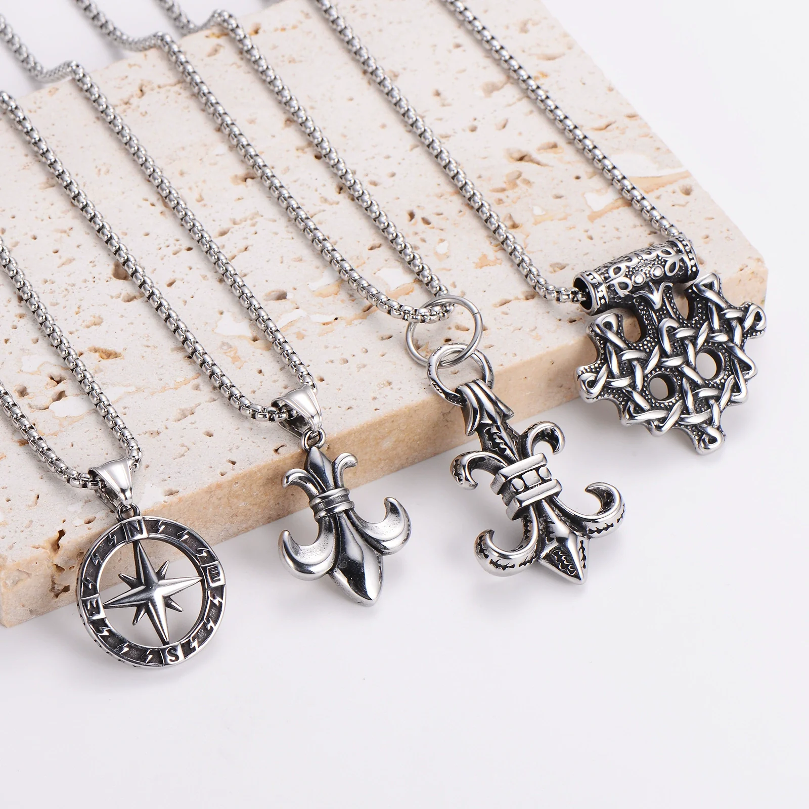 Wholesale Stainless Steel Ship Anchor Cross Truck Pendant Necklace For Men With Geometric Style And Polishing Process - Image 2