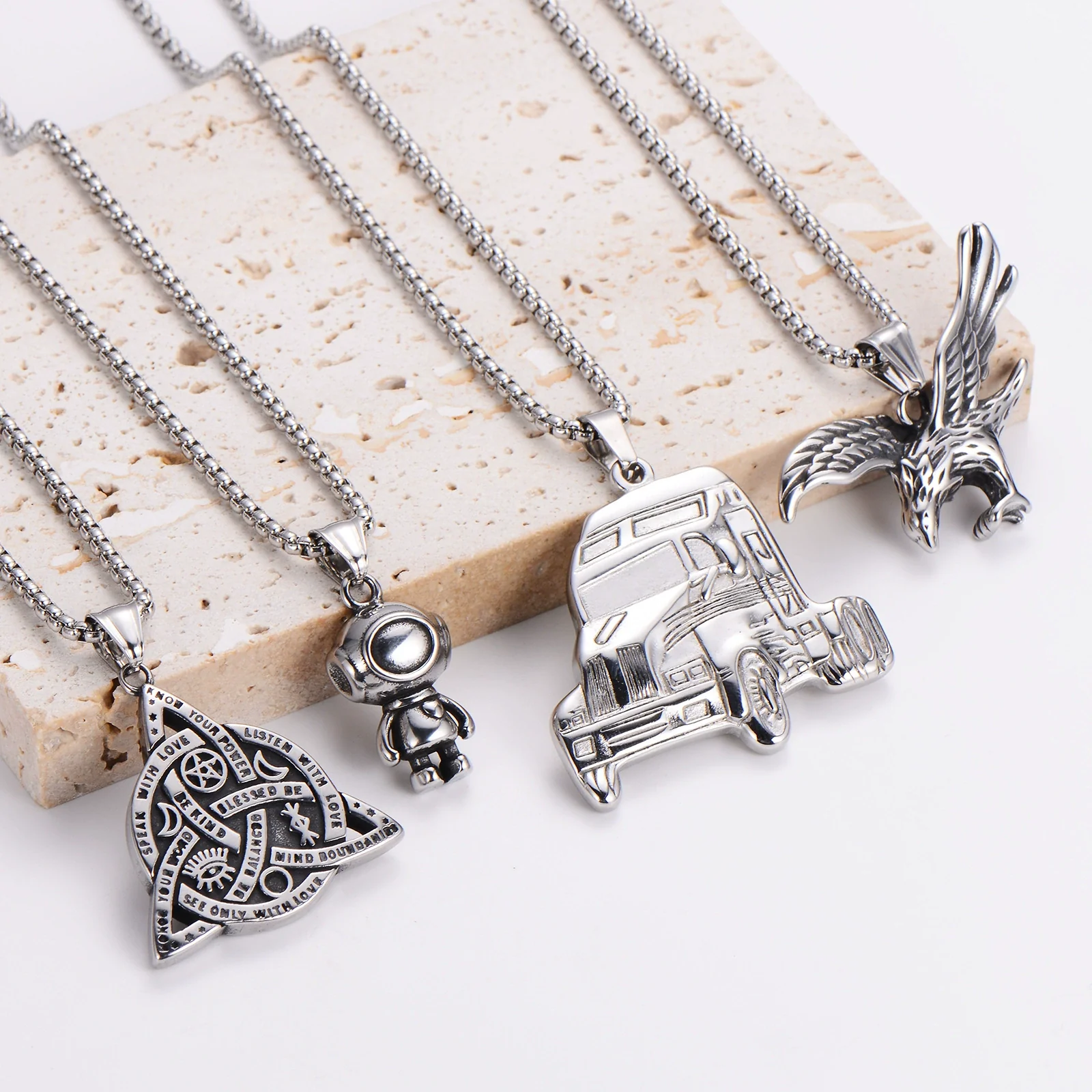 Wholesale Stainless Steel Ship Anchor Cross Truck Pendant Necklace For Men With Geometric Style And Polishing Process - Image 4