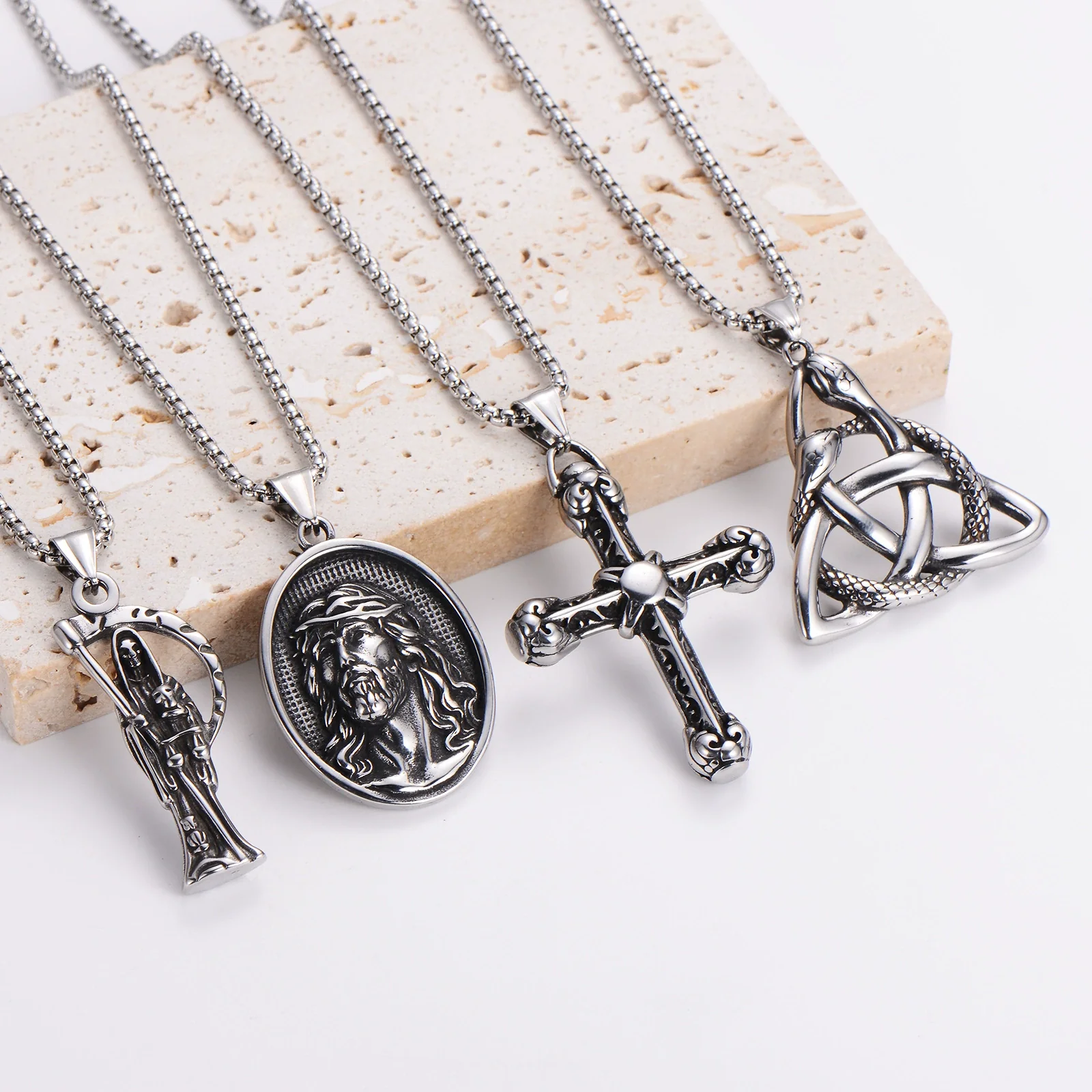 Wholesale Stainless Steel Ship Anchor Cross Truck Pendant Necklace For Men With Geometric Style And Polishing Process - Image 5
