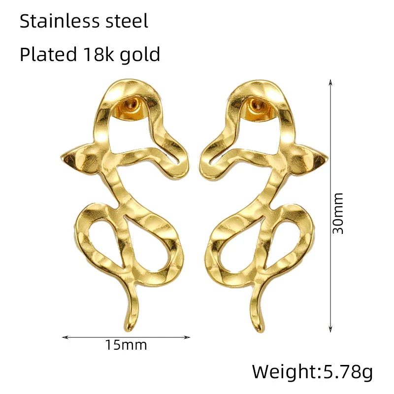 Wholesale 316L Stainless Steel Snakeshaped Earrings 18K Gold Plated Animal Style - Image 13