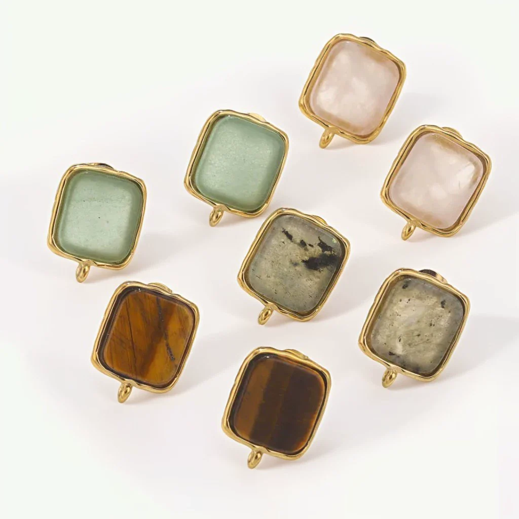 Wholesale Stainless Steel Square Open Ring Natural Stone Earrings 18K Gold Plated Electroplated Fashion Accessories