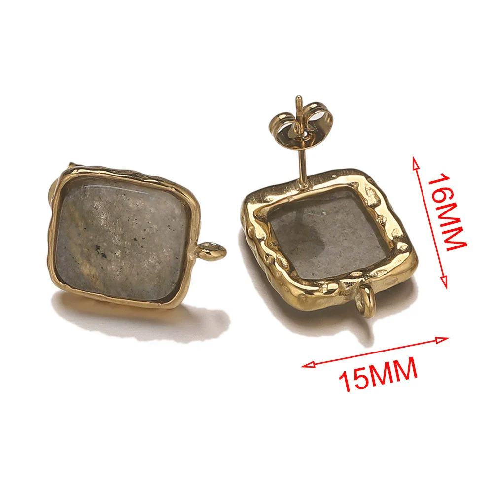 Wholesale Stainless Steel Square Open Ring Natural Stone Earrings 18K Gold Plated Electroplated Fashion Accessories - Image 10