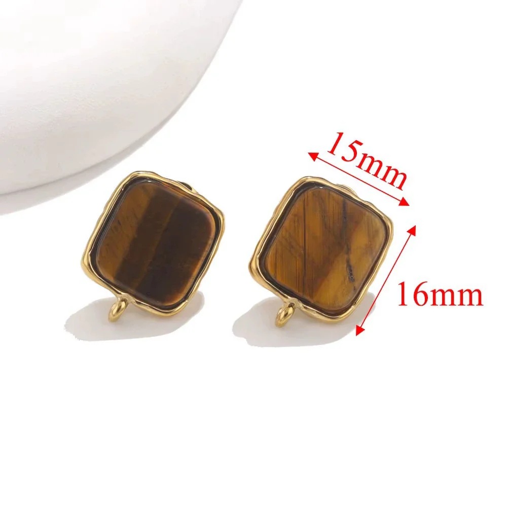 Wholesale Stainless Steel Square Open Ring Natural Stone Earrings 18K Gold Plated Electroplated Fashion Accessories - Image 3