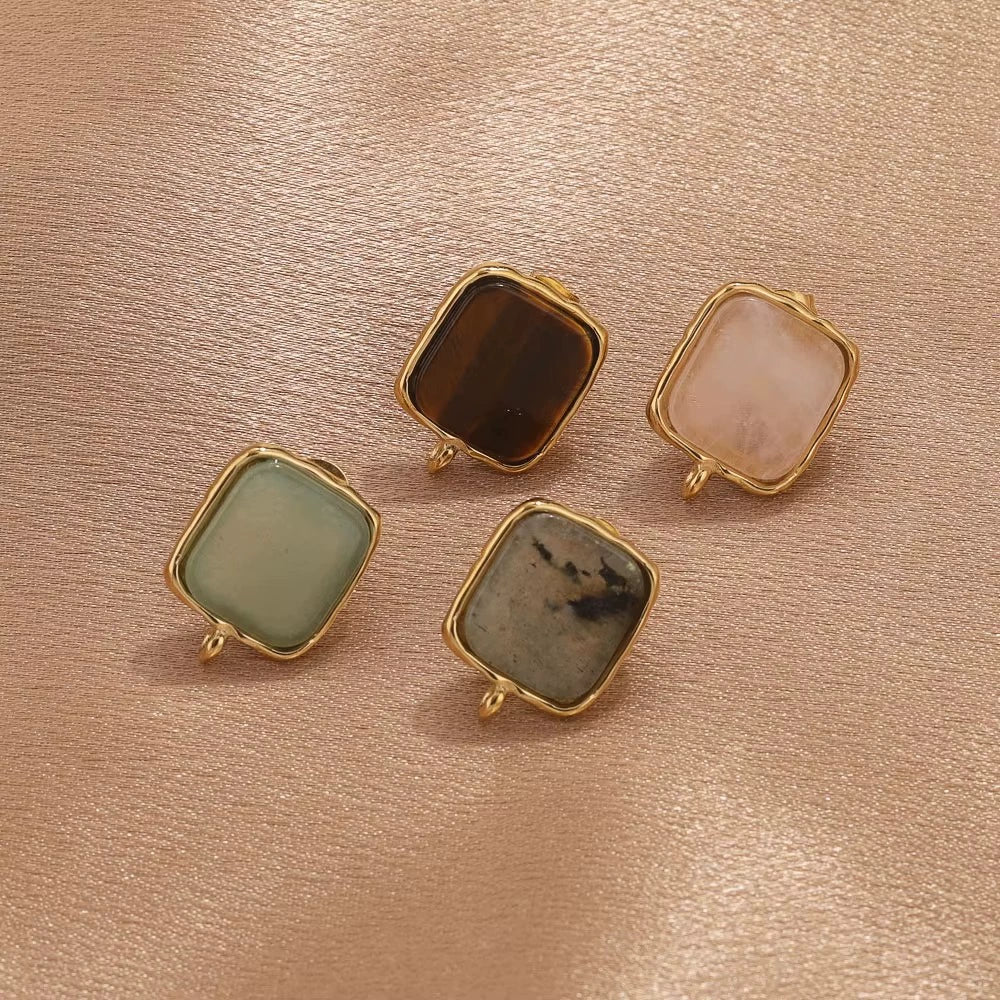 Wholesale Stainless Steel Square Open Ring Natural Stone Earrings 18K Gold Plated Electroplated Fashion Accessories - Image 4