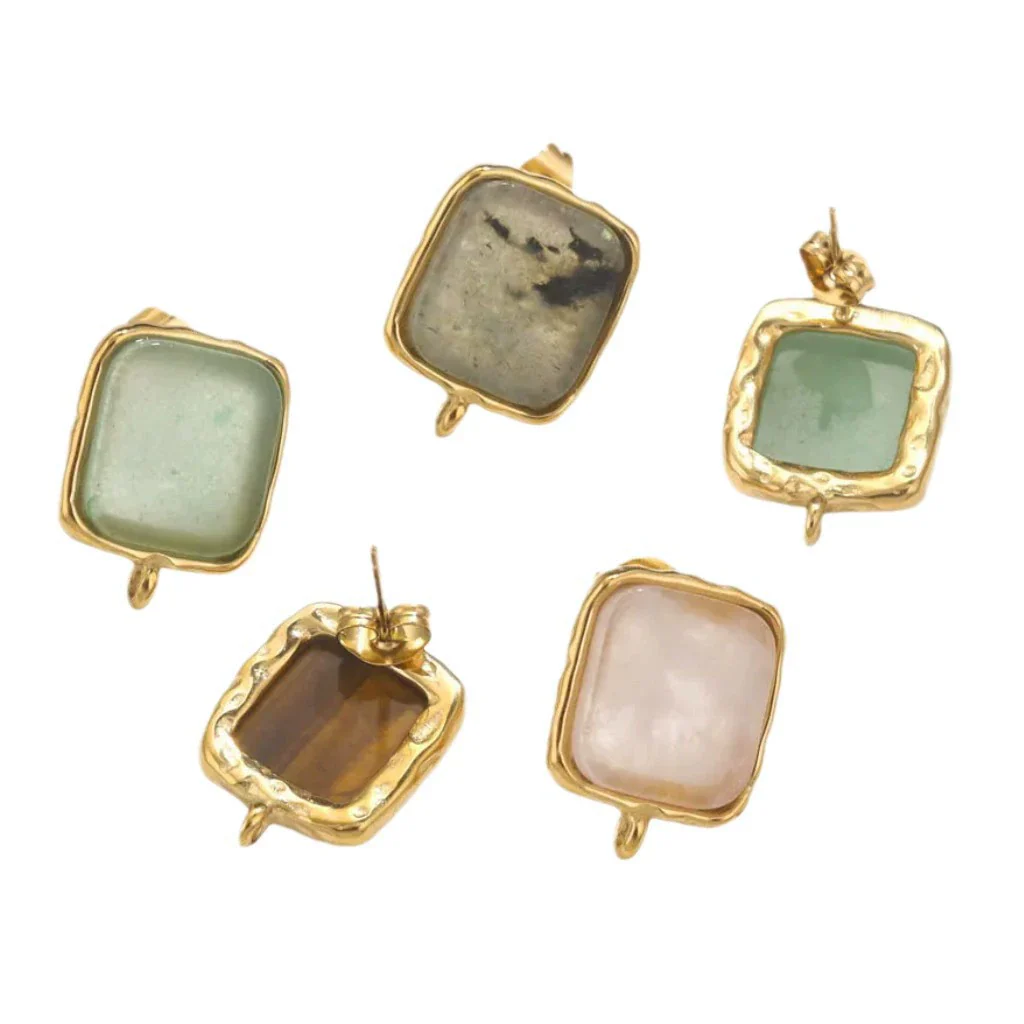 Wholesale Stainless Steel Square Open Ring Natural Stone Earrings 18K Gold Plated Electroplated Fashion Accessories - Image 5