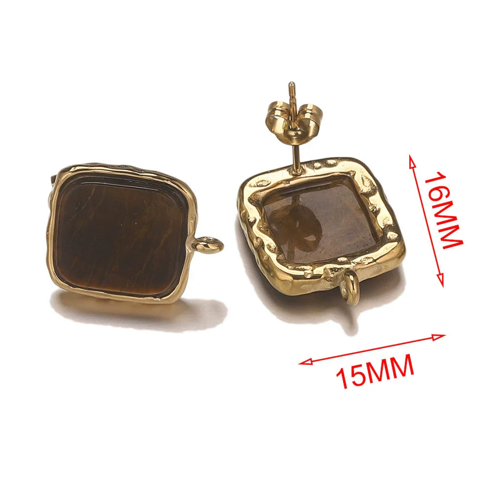 Wholesale Stainless Steel Square Open Ring Natural Stone Earrings 18K Gold Plated Electroplated Fashion Accessories - Image 7