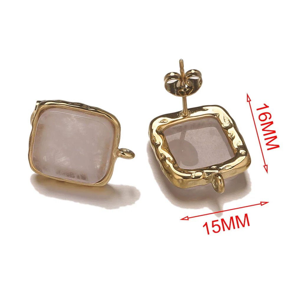 Wholesale Stainless Steel Square Open Ring Natural Stone Earrings 18K Gold Plated Electroplated Fashion Accessories - Image 8