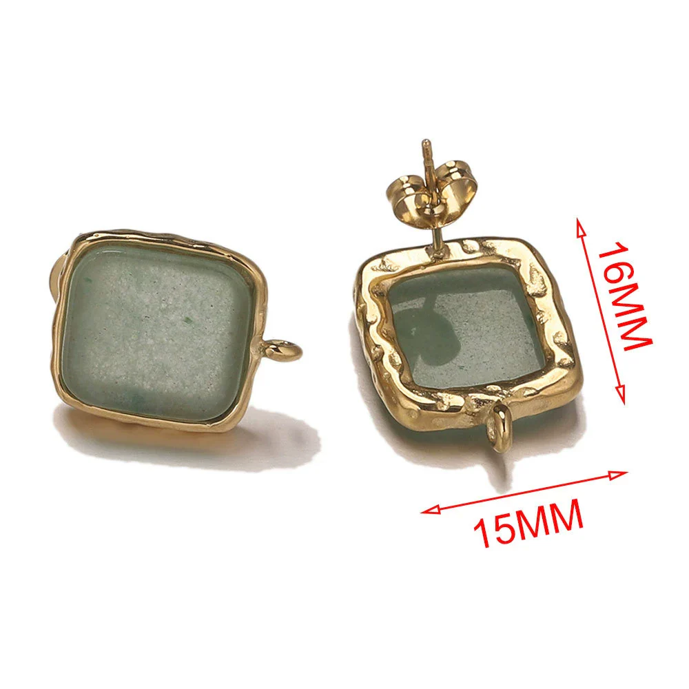 Wholesale Stainless Steel Square Open Ring Natural Stone Earrings 18K Gold Plated Electroplated Fashion Accessories - Image 9