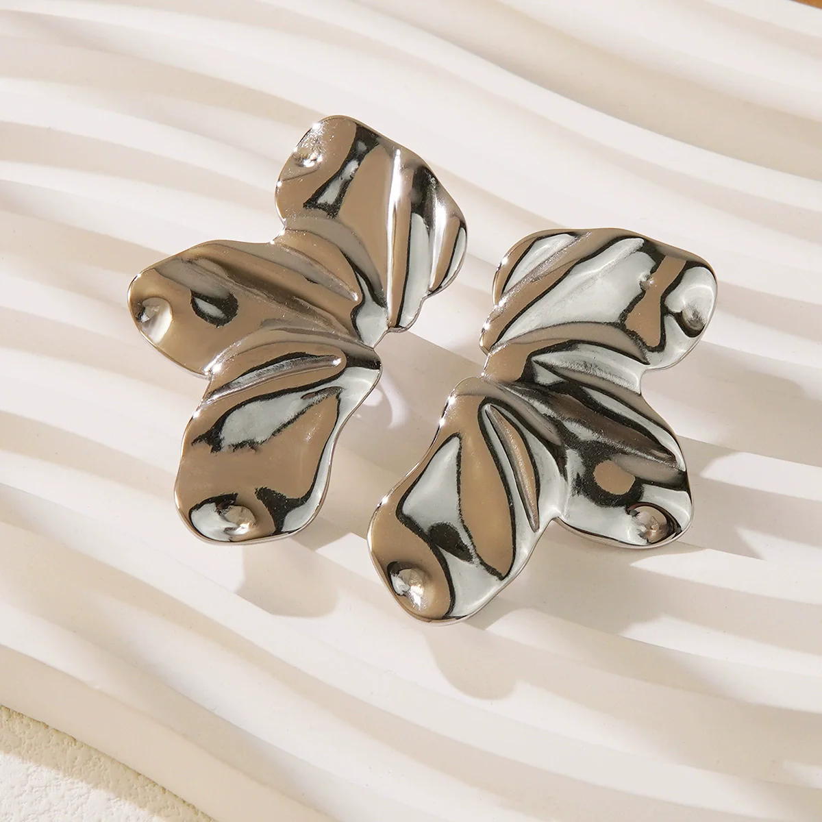 Wholesale Stainless Steel Stamped Threedimensional Flower Petal Earrings For Women In Medieval Style - Image 3