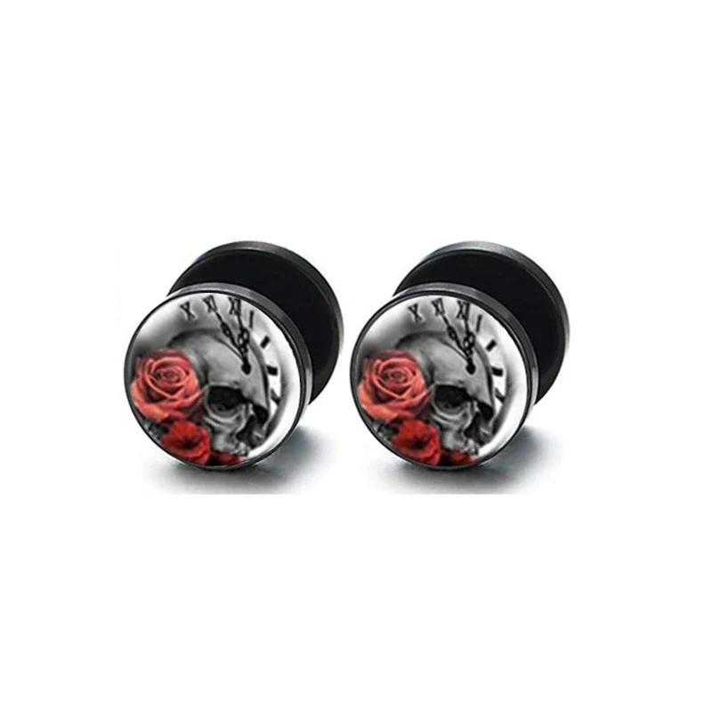Wholesale Stainless Steel Star Pattern Retro Round Barbell Fashion Personality Ear Clip Earrings For Men And Women - Image 10