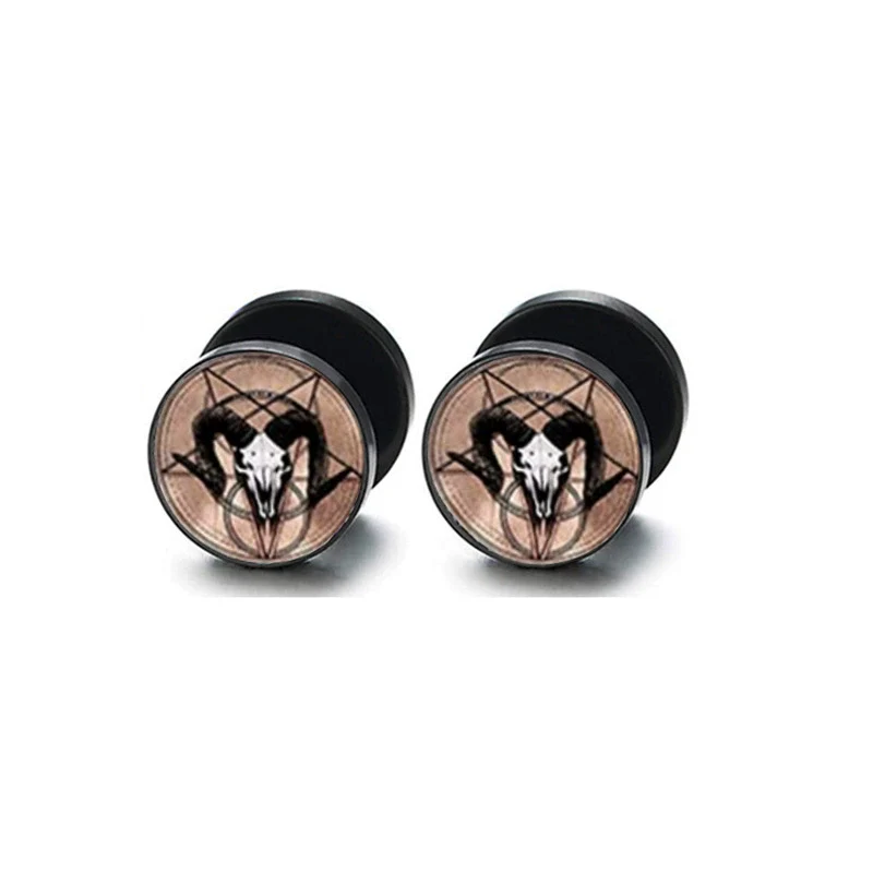 Wholesale Stainless Steel Star Pattern Retro Round Barbell Fashion Personality Ear Clip Earrings For Men And Women - Image 11