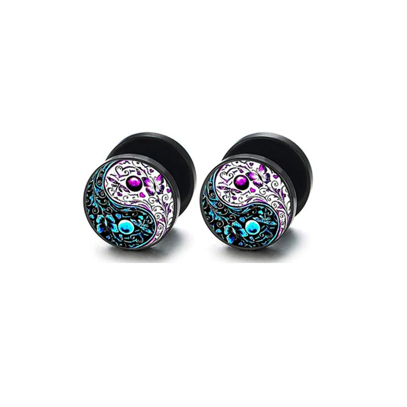 Wholesale Stainless Steel Star Pattern Retro Round Barbell Fashion Personality Ear Clip Earrings For Men And Women - Image 16