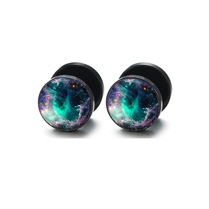 Wholesale Stainless Steel Star Pattern Retro Round Barbell Fashion Personality Ear Clip Earrings For Men And Women - Image 6