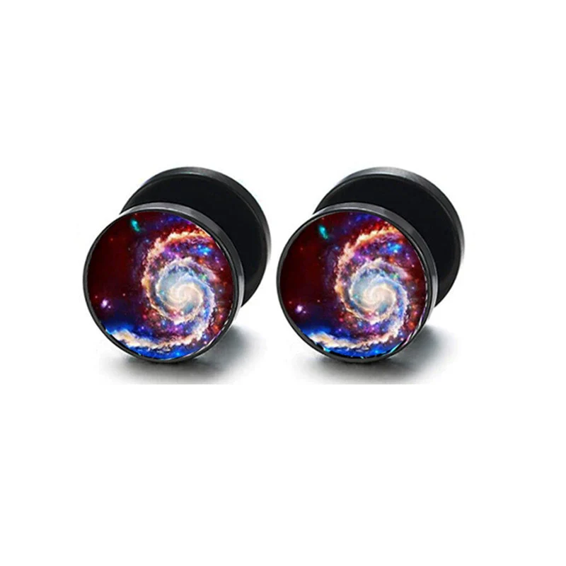 Wholesale Stainless Steel Star Pattern Retro Round Barbell Fashion Personality Ear Clip Earrings For Men And Women - Image 7