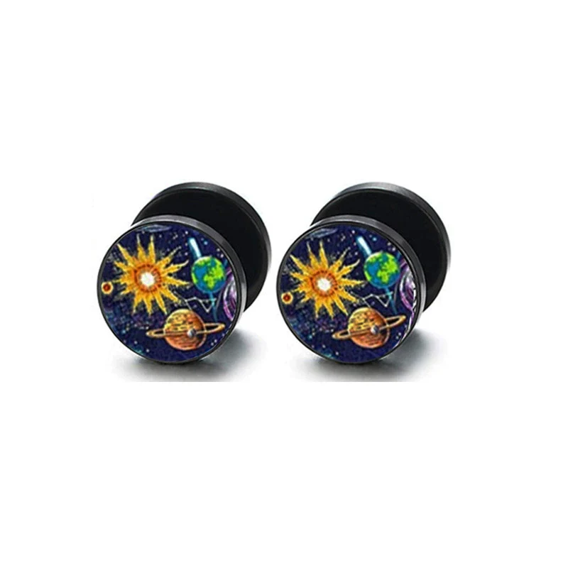 Wholesale Stainless Steel Star Pattern Retro Round Barbell Fashion Personality Ear Clip Earrings For Men And Women - Image 9
