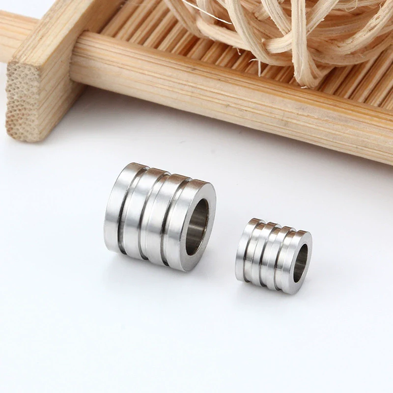 Wholesale Stainless Steel Three Slot Through Hole Beaded Leather Rope Necklace Accessories With Electroplating Treatment And Thread Bead Pattern - Image 4