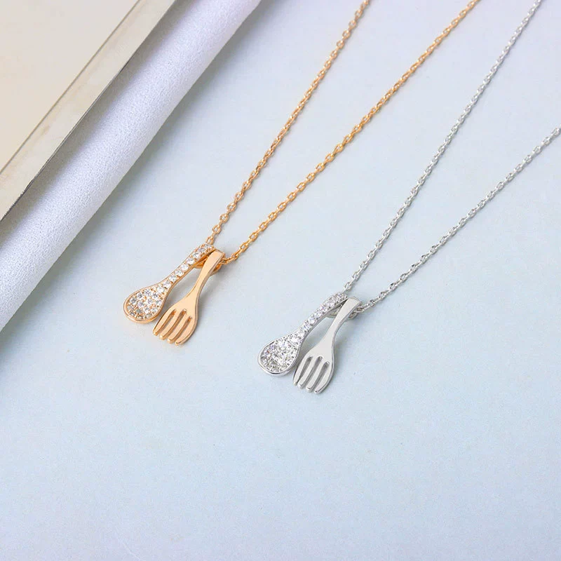 Wholesale Sterling Silver Fork Spoon Pattern Necklace With Electroplating Process - Image 3