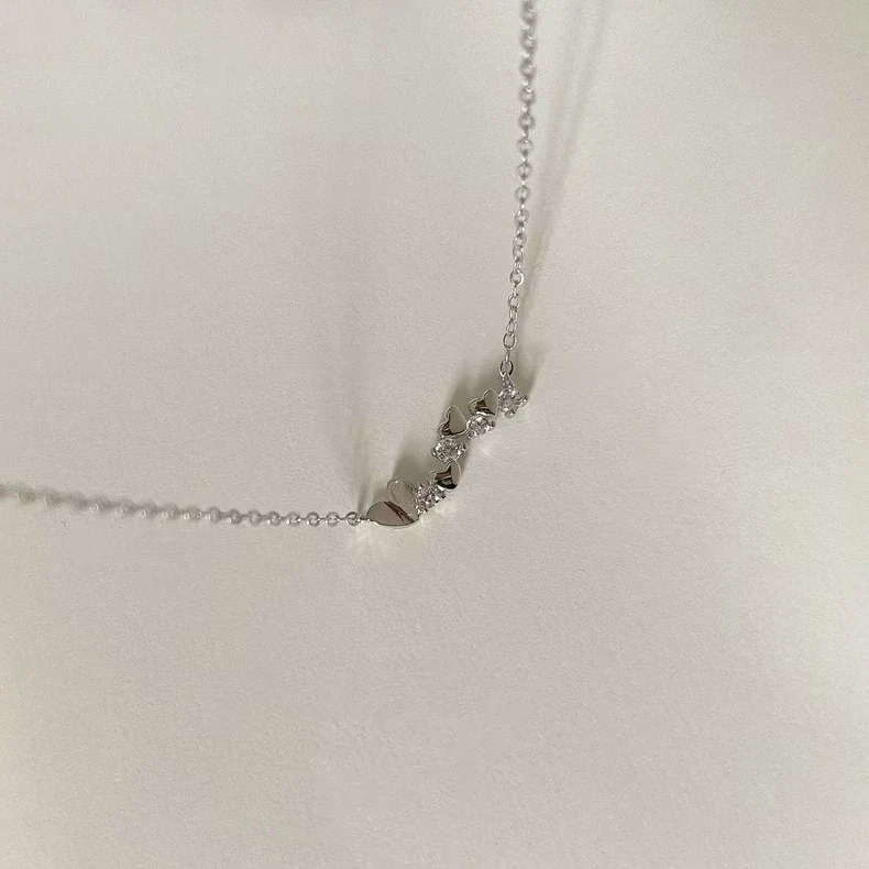 Wholesale Sterling Silver Heartshaped Necklace With Diamonds 14K Real Gold Plated Heart Pendant Ochain Sweet Style For Women - Image 4