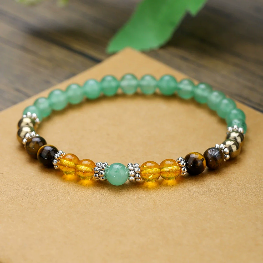 Wholesale Stone Elastic Bracelet Handmade Geometric Style Tiger's Eye Black Stone White Crystal - Image 4