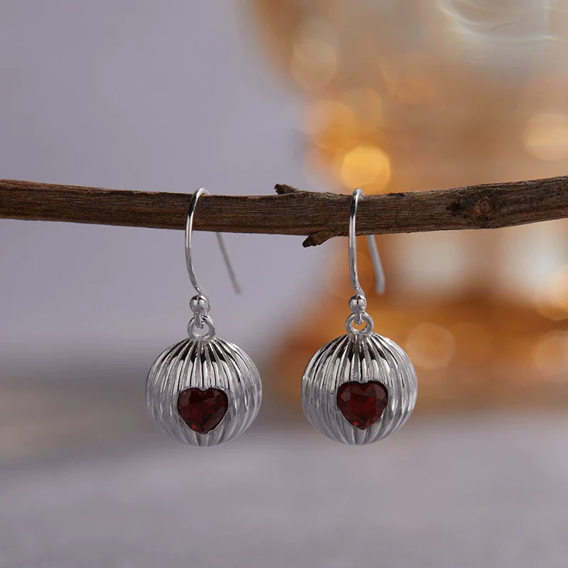 Wholesale Stud Earrings 925 Sterling Silver Natural Heartshaped Gemstone Retro Geometric Style - Image 8
