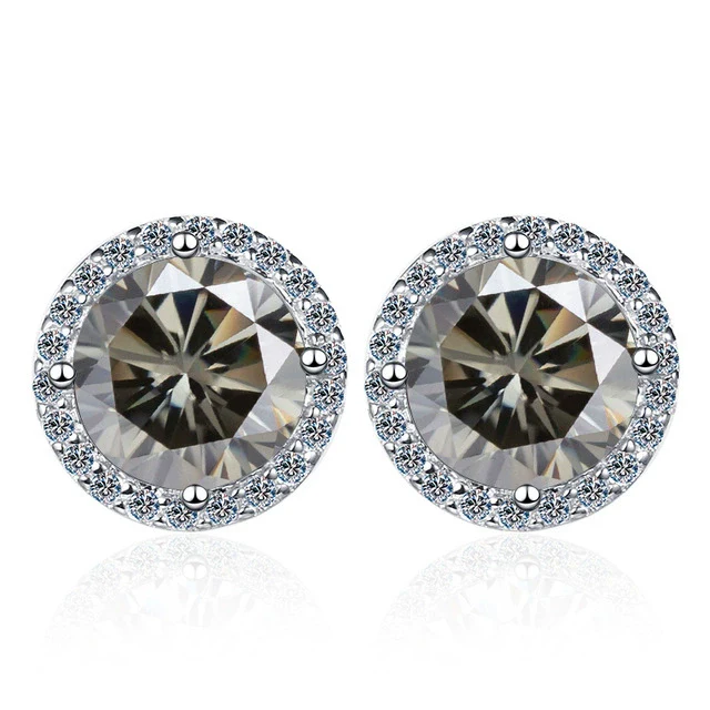 Wholesale Stud Earrings 925 Sterling Silver Round Moissanite Fourclaw Setting Simple Style - Image 14