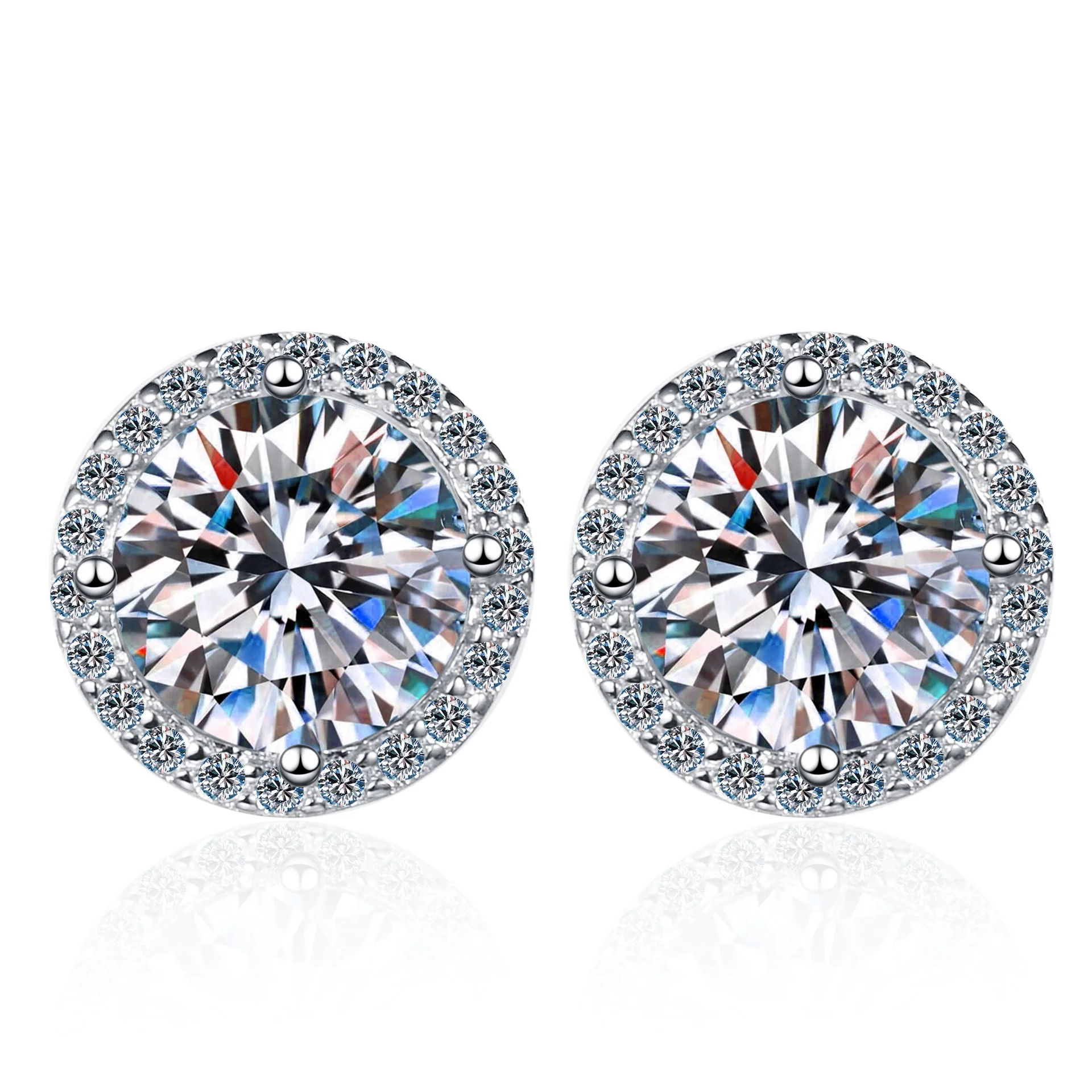 Wholesale Stud Earrings 925 Sterling Silver Round Moissanite Fourclaw Setting Simple Style - Image 9