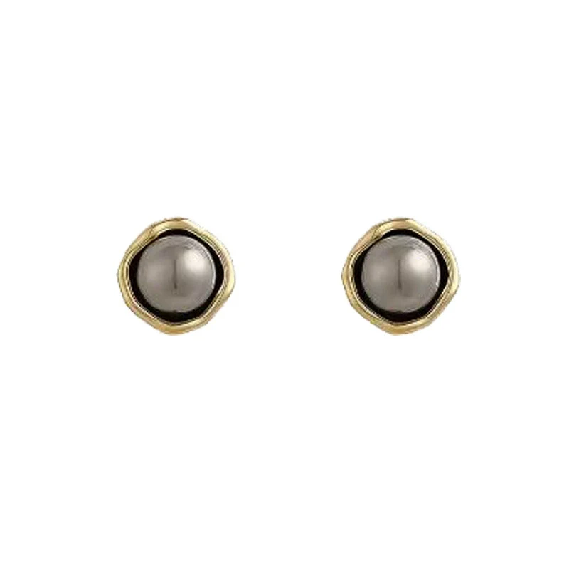 Wholesale Stud Earrings Alloy 925 Silver Gray Pearl Geometric Retro Style Electroplating For Women - Image 5