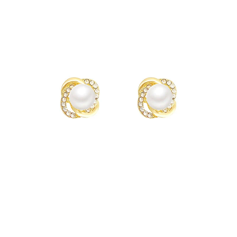 Wholesale Stud Earrings Alloy S925 Silver Needle Flower Pearl Geometric Electroplated For Women Light Luxury Natural Niche Design - Image 4