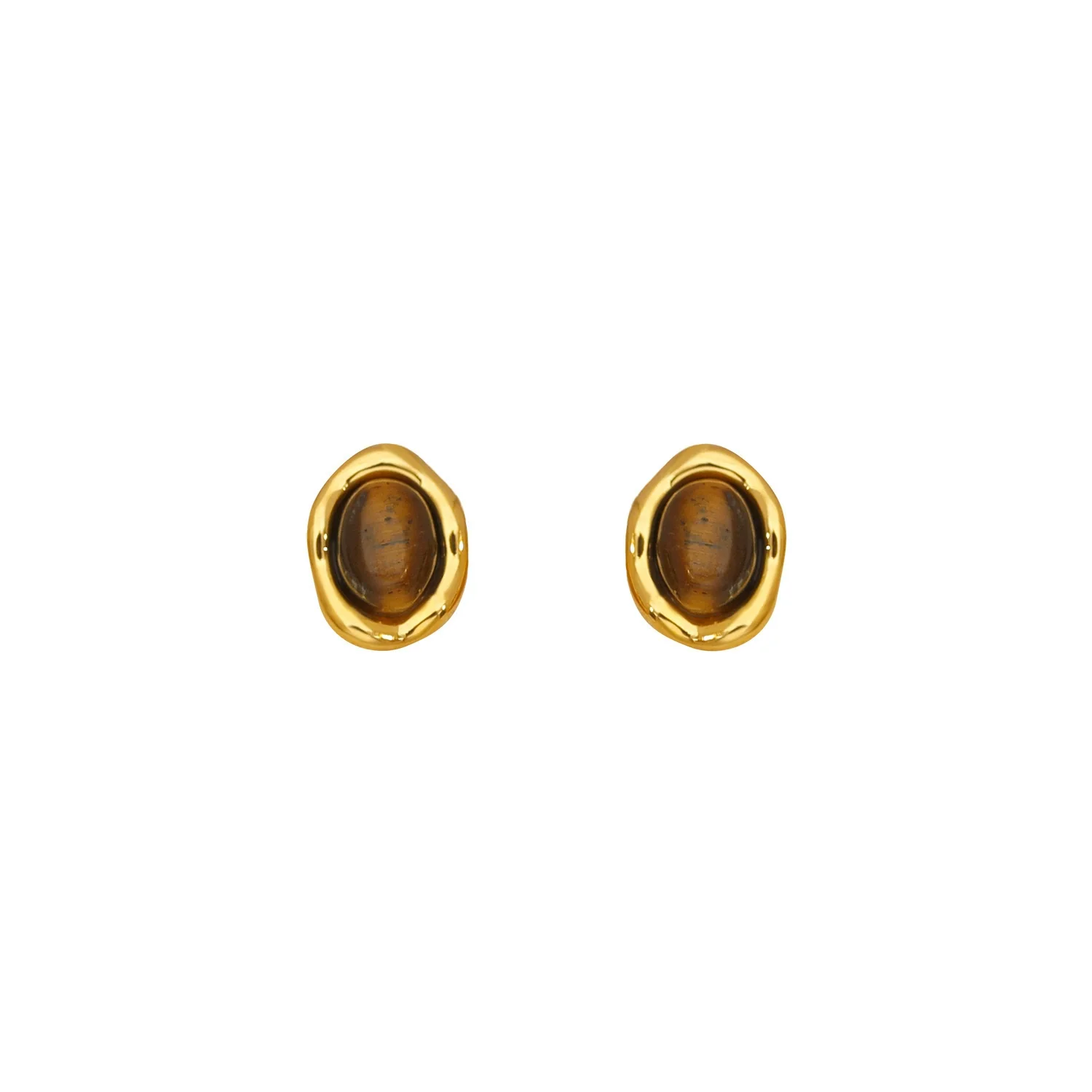 Wholesale Stud Earrings Copper Geometric Style Electroplating Tiger Eye Stone Ear Jewelry For Women - Image 5